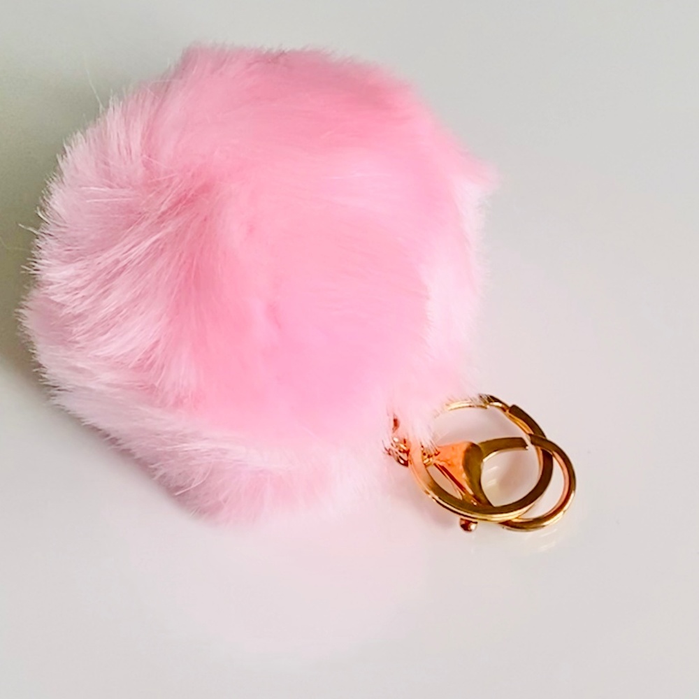 Rose Pink Faux Fur Pompom Keychain